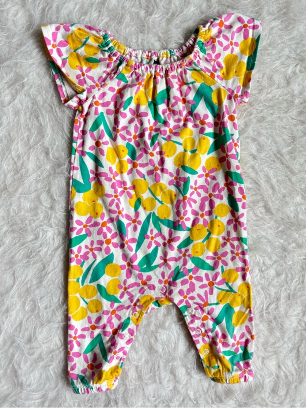 Tea Collection Baby Girl Colorful Floral AOP Short Sleeve Snap Romper